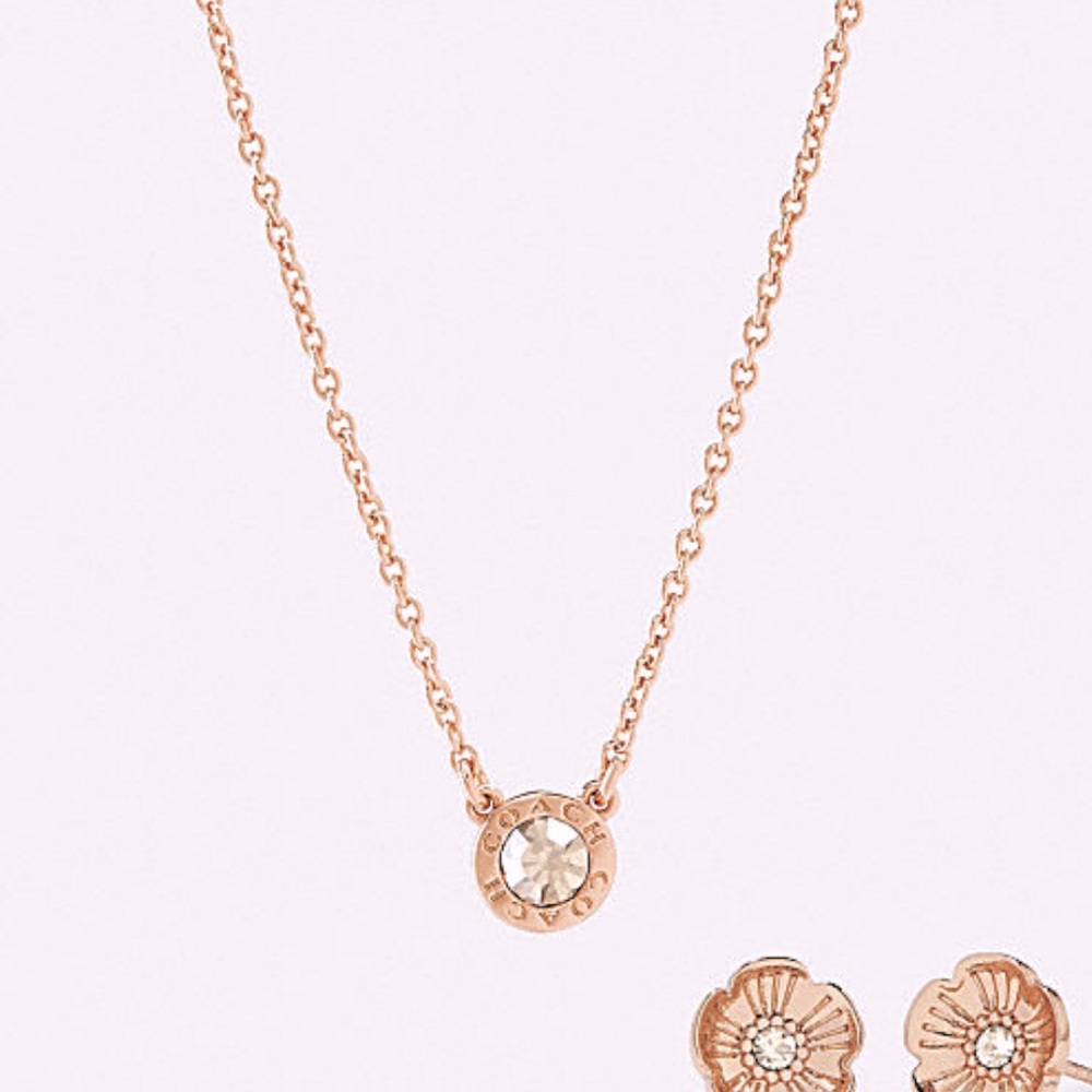 NEW Coach Open Circle Necklace & Tea Rose Stud Earrings  Style C6604 Rose Gold - Picture 3 of 12